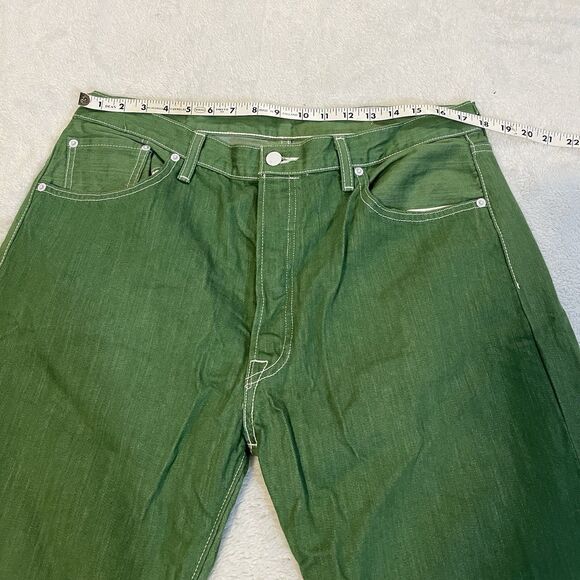 Levis Mens 501 Original Shrink to Fit Jean Green 38x34 White Stitch Button Fly - Picture 4 of 16